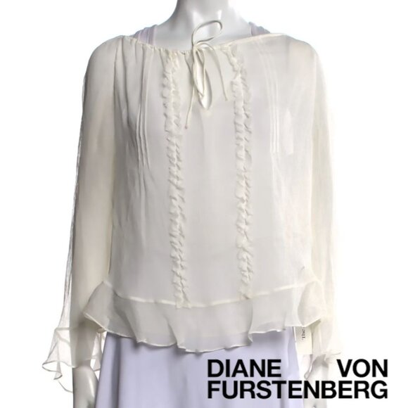 Vintage DVF Diane von Furstenberg 100% Silk Peasant Boho blouse, 4 - Picture 1 of 6